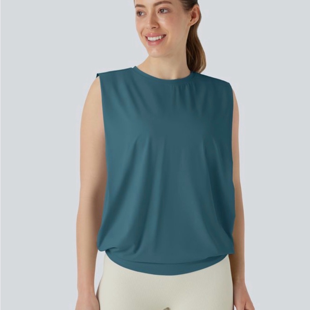 Round Neck Ruched Cool Touch Yoga Tank Top-UPF50+(A19)